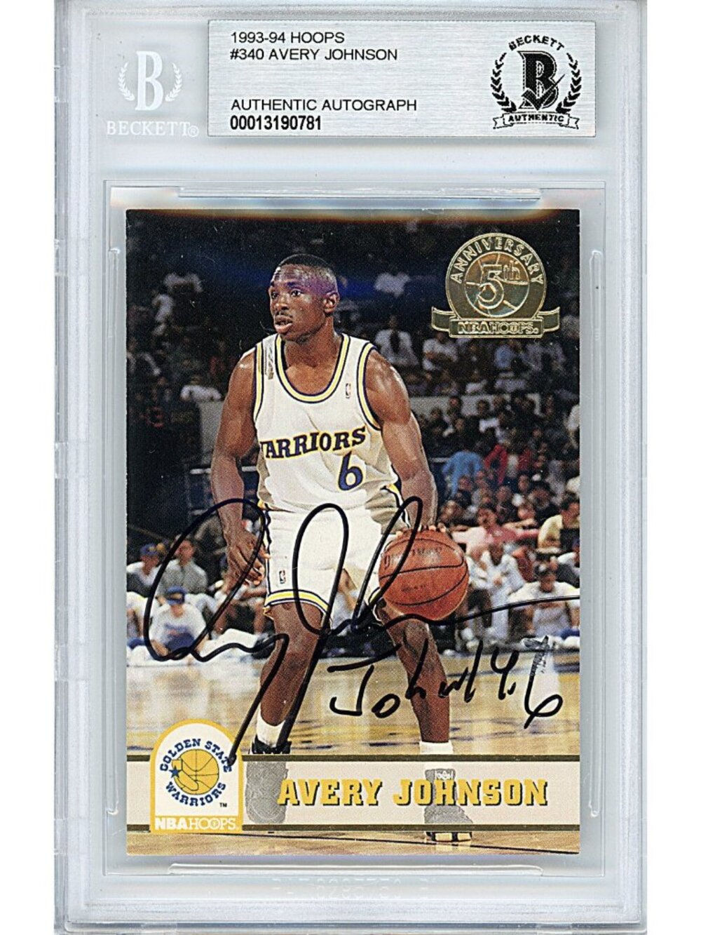 Avery Johnson Signed 1993-94 NBA Hoops Gold #340 Warriors Beckett BAS Slab Auto